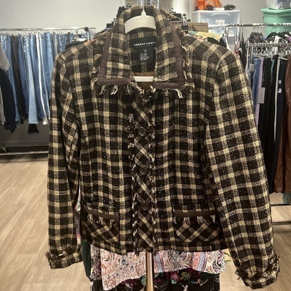 Robert Louis size, small cream and brown button up dress jacket